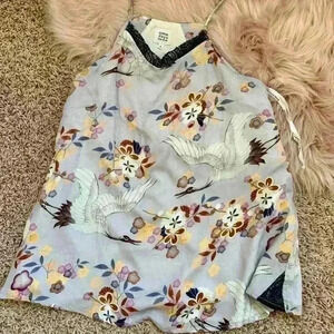 Some days | Lined silk halter neck top with bird pattern size  small